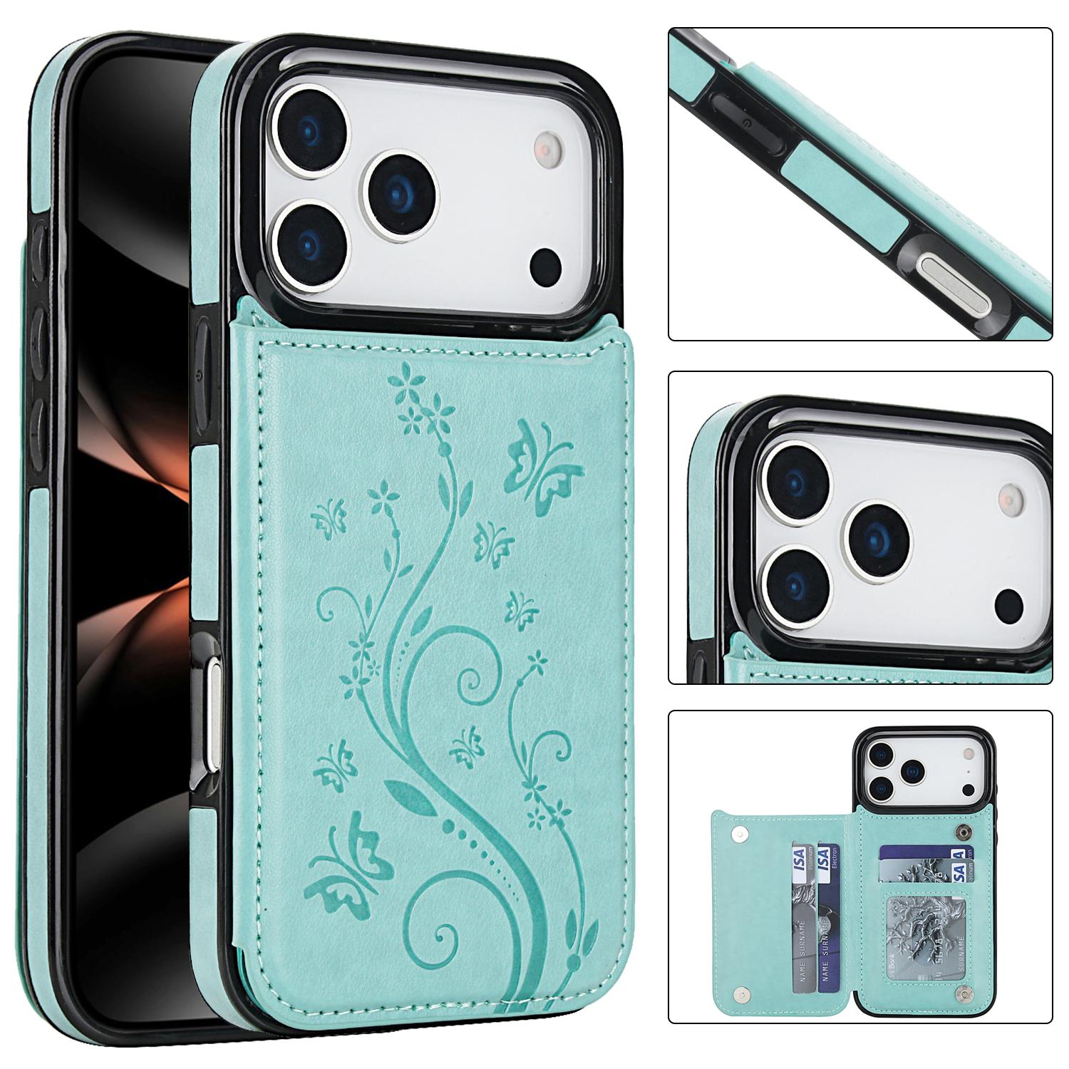 For iPhone 17 Pro Max 16 15 14 13 12 11 Magnetic Flip Leather Wallet Card Case with Card Holder Embossed Butterfly Premium PU Leather Kickstand Case