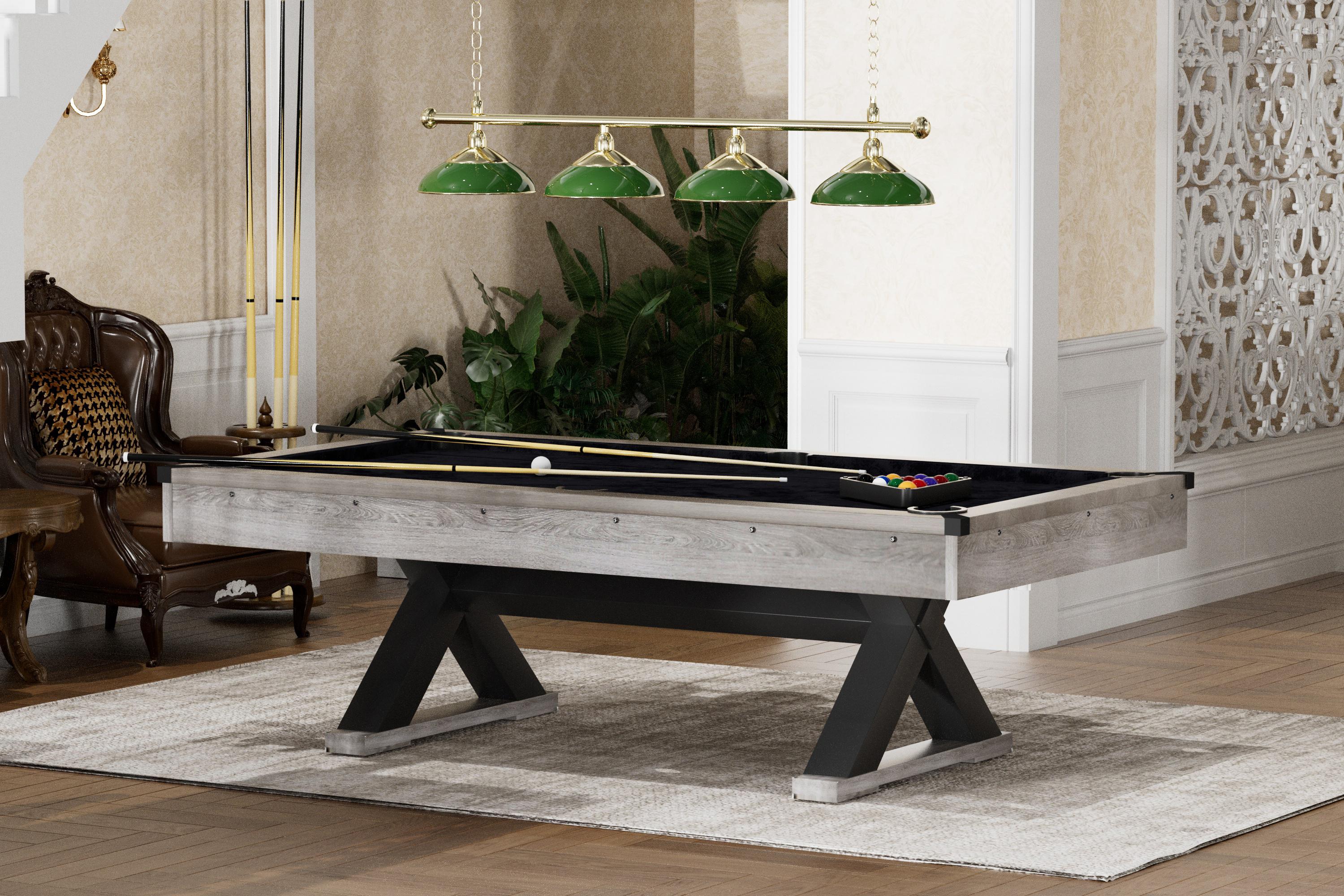 Aobtkel84" Pool Table with Billiard Balls, Cues, Pool Cue Chalk, Cleaning Brush, X-Legs, Black Cloth, Rustic Grey,84.1"L x 46.5"W x 32"H