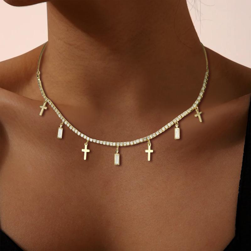 MEIITRUE 14K Gold Plated Cross Pendant Necklace for Women, Dainty Cubic Zirconia Charm Necklace, Perfect Jewelry Gift for Girls