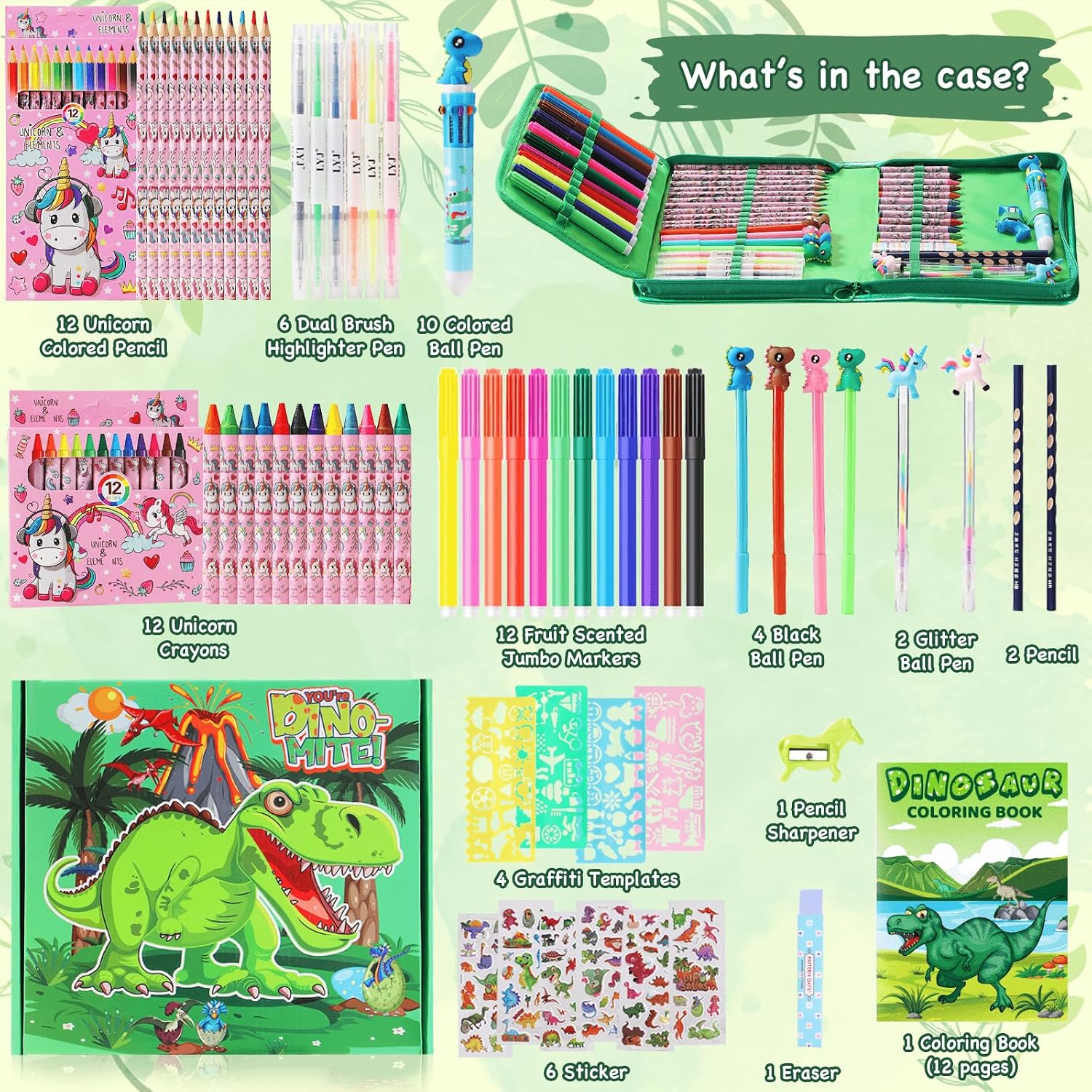 Markers Set 65 count- Art Coloring Drawing Kits with Unicorn Pencil,Crayon&Markers Stuff case Dinosaur Markers Set 65 count- Art Coloring Drawing Kits with Unicorn Pencil,Crayon&Markers Stuff case Dinosaur