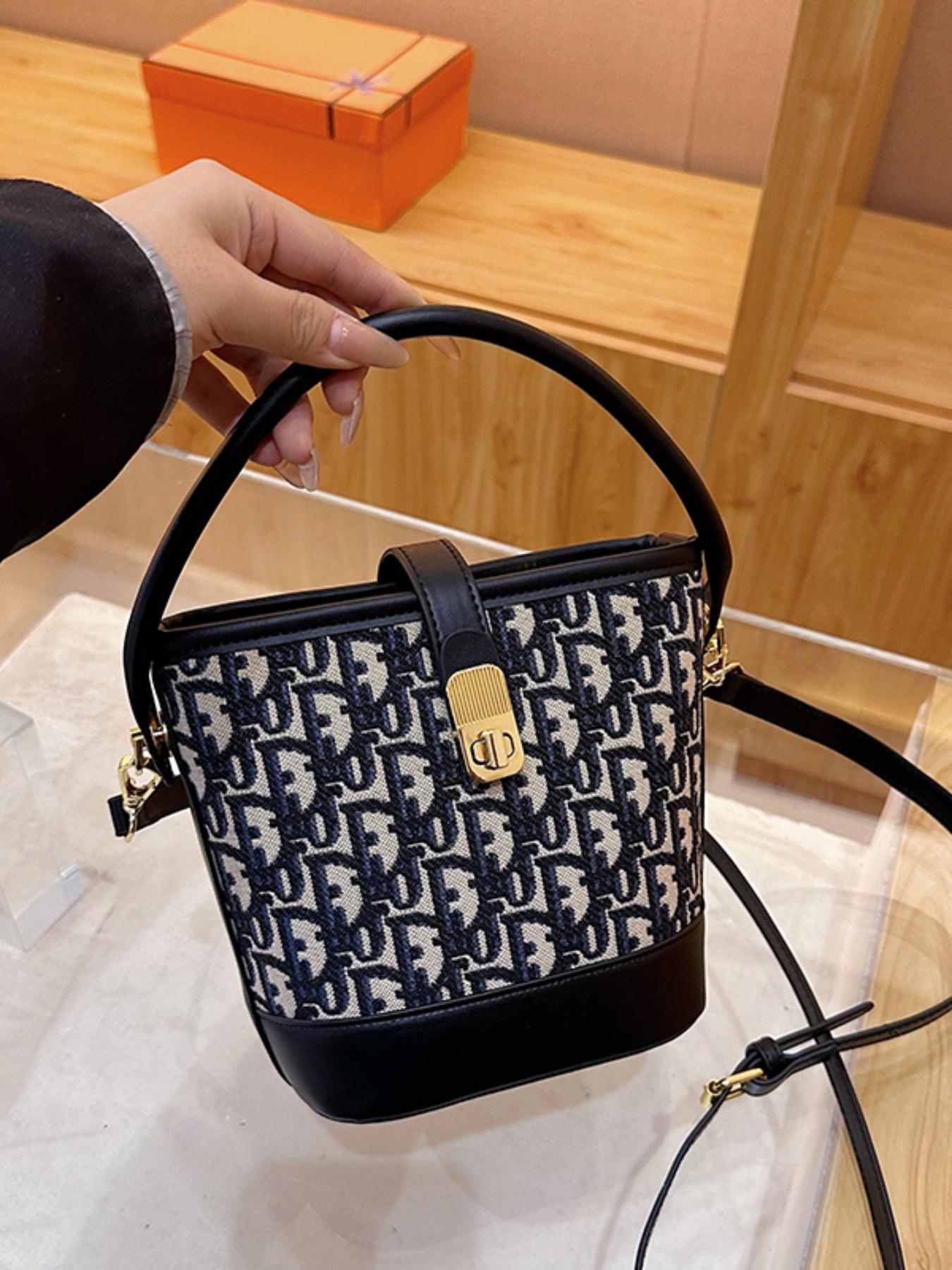 Elegant Embroidered Handbag, Canvas Bag, Versatile Bucket Bag, Compact Shoulder Crossbody, Perfect for Daily Commute & Shopping, Stylish Minimalist Design