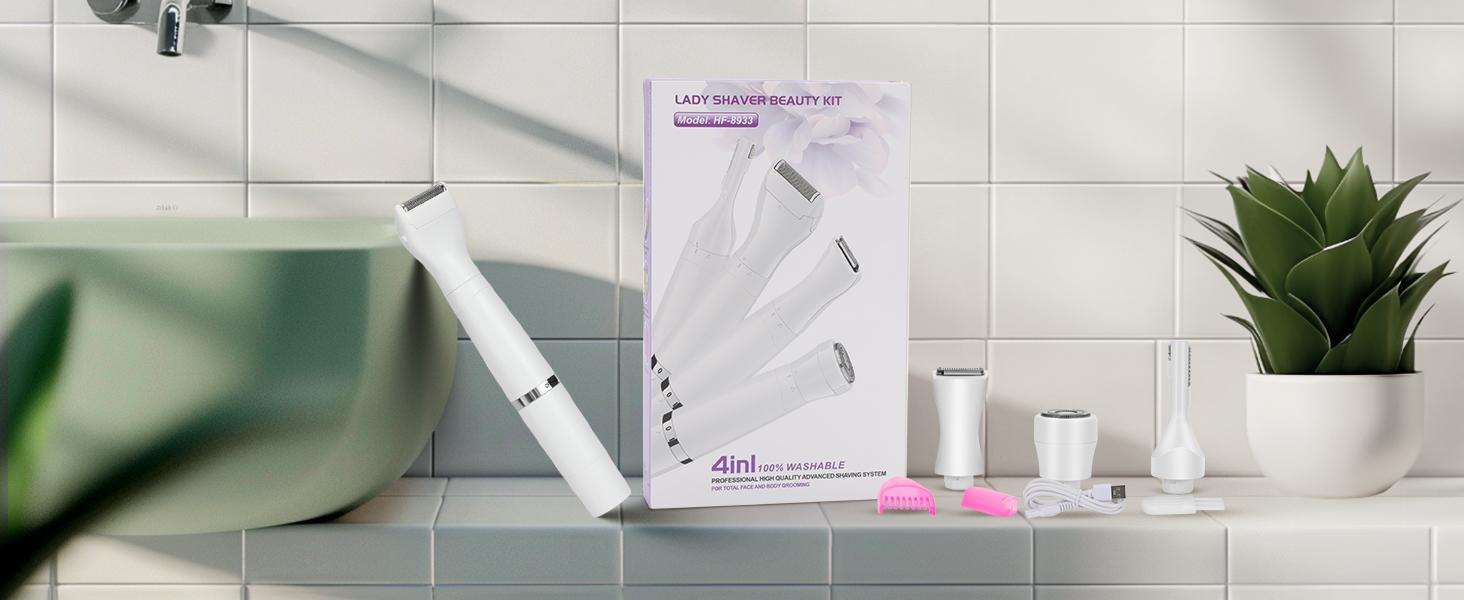 Bikini Trimmer Foil Shaver for Women-Waterproof Pubic Hair Trimmer Painless 4 in 1 Body Hair Groomer Facial Hair Removal Lady Grooming Shaver Clipper for Legs,Bikini Lines,Face