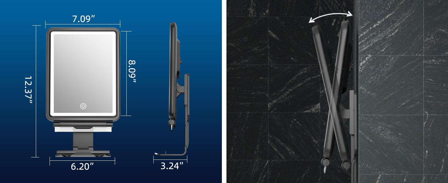 Shower Mirror Fogless for Shaving with Squeegee to Keep Clean or Remove Foggy Mess, Fogless Mirror for Shower Two Mounting Solution, Dimmable Lighting