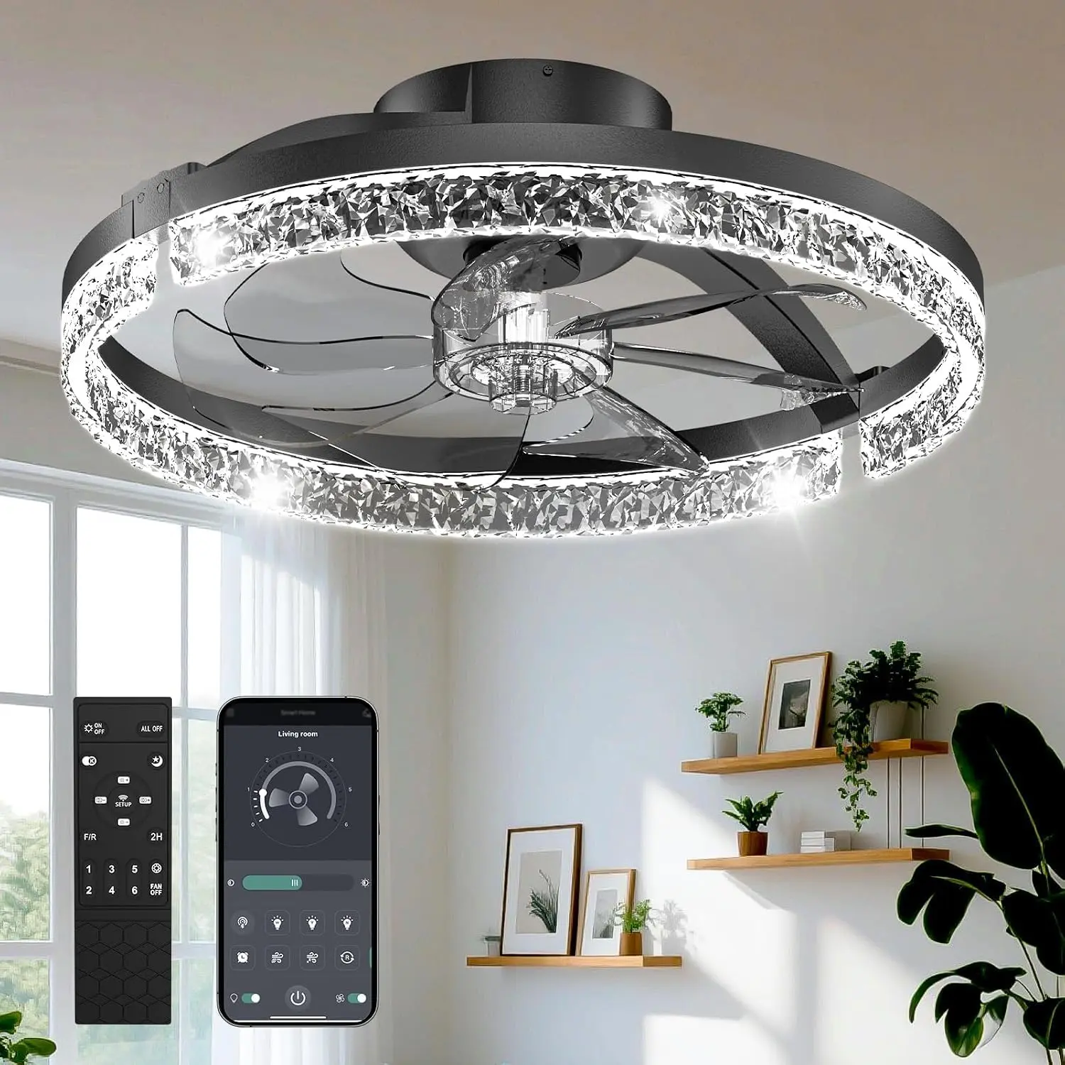 20 Inch Ceiling Fans with Lights,Low Profile Ceiling Fan,Black