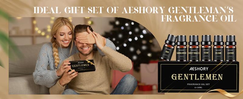 Gentlemen's Essential Oils Set - 6x10ML Mens Fragrance Oil for Candle Making, Diffuser - Sandalwood, Cedar, Leather, Bay Rum, Cologne Aromatherapy Oils for Men