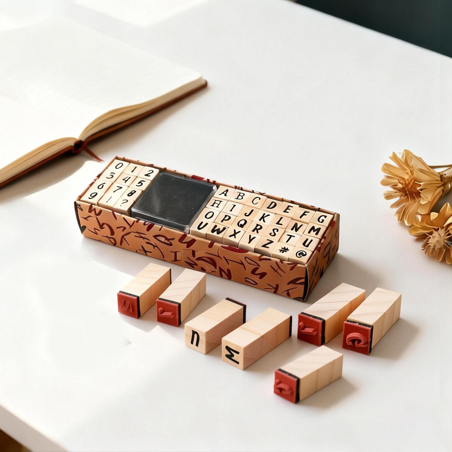 Wooden notebook stamp set | Includes basic styles with months, numbers and English, rubber surface is clear and easy to imprint, suitable for decorating notebooks and adding embellishments to various scenes