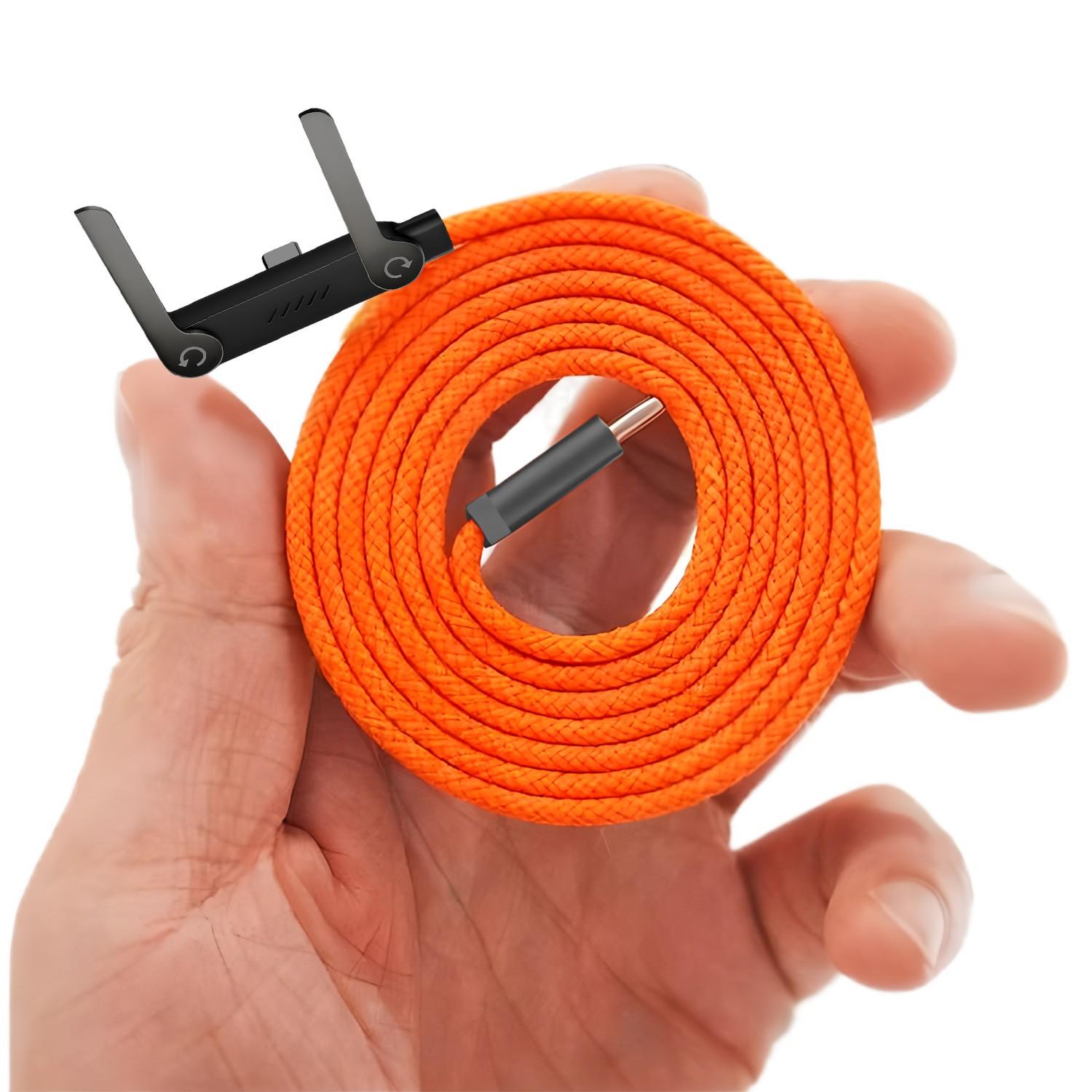 240w Super Fast Charging Data Cable, Foldable Phone Stand for iPhone 15-17 Android, Type C to C Braided 360° Rotating Charger Line