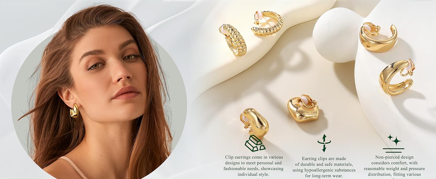 YADOCA 3Pairs Clip on Earrings for Women Trendy Stocking Stuffers Hypoallergenic 14K Plated Gold Chunky Tube Croissant Waterdrop Clip-on Hoop Earrings Set Fake Jewelry Non Pierced Ears YADOCA 3Pairs Clip on Earrings for Women Trendy Stocking Stuffers Hypoallergenic 14K Plated Gold Chunky Tube Croissant Waterdrop Clip-on Hoop Earrings Set Fake Jewelry Non Pierced Ears