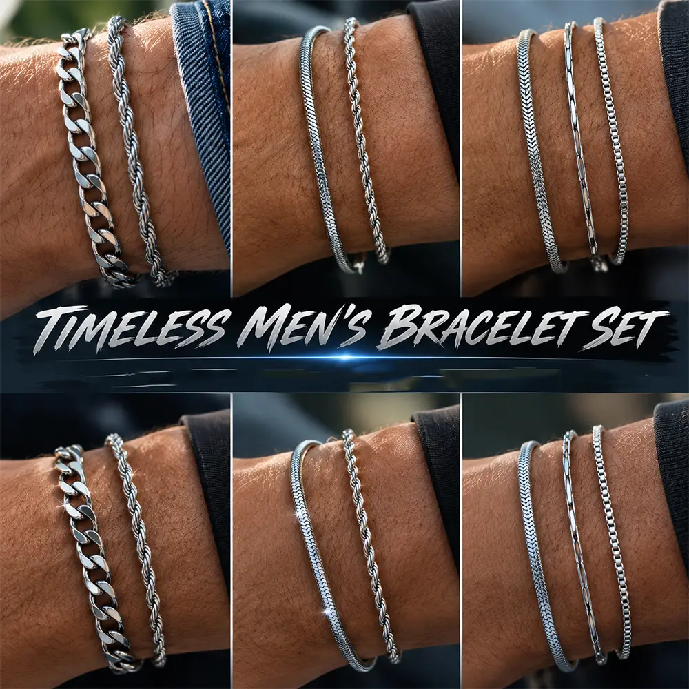Multi-layer Mens Bracelets Set - Dainty Gold/Silver Chain Bracelet Non Tarnish Stackable Bracelets for Men Stainless Steel Adjustable Cuban Link Bracelet Snake Jewelry Gifts for Men Dad Him Father's Day