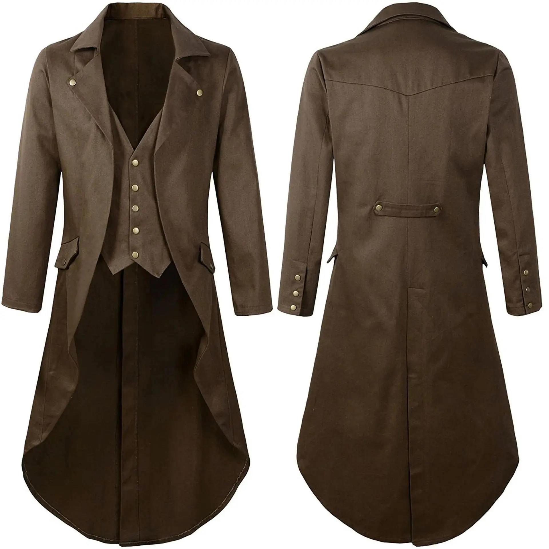Men Retro Tailcoat Suit Jacket Halloween Costumes Long Jacket Victorian Frock Coat Cosplay Male Single Breasted Swallow Uniform
