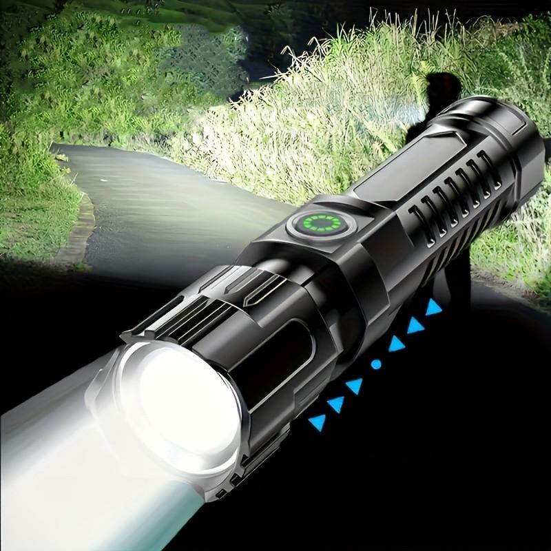 Strong LED Flashlight with 3 Levels Adjustable Brightness and Telescopic Zoom, USB Rechargeable, Durable Portable Flashlight for Camping, Hiking, Emergency Kit, Hiking Gear