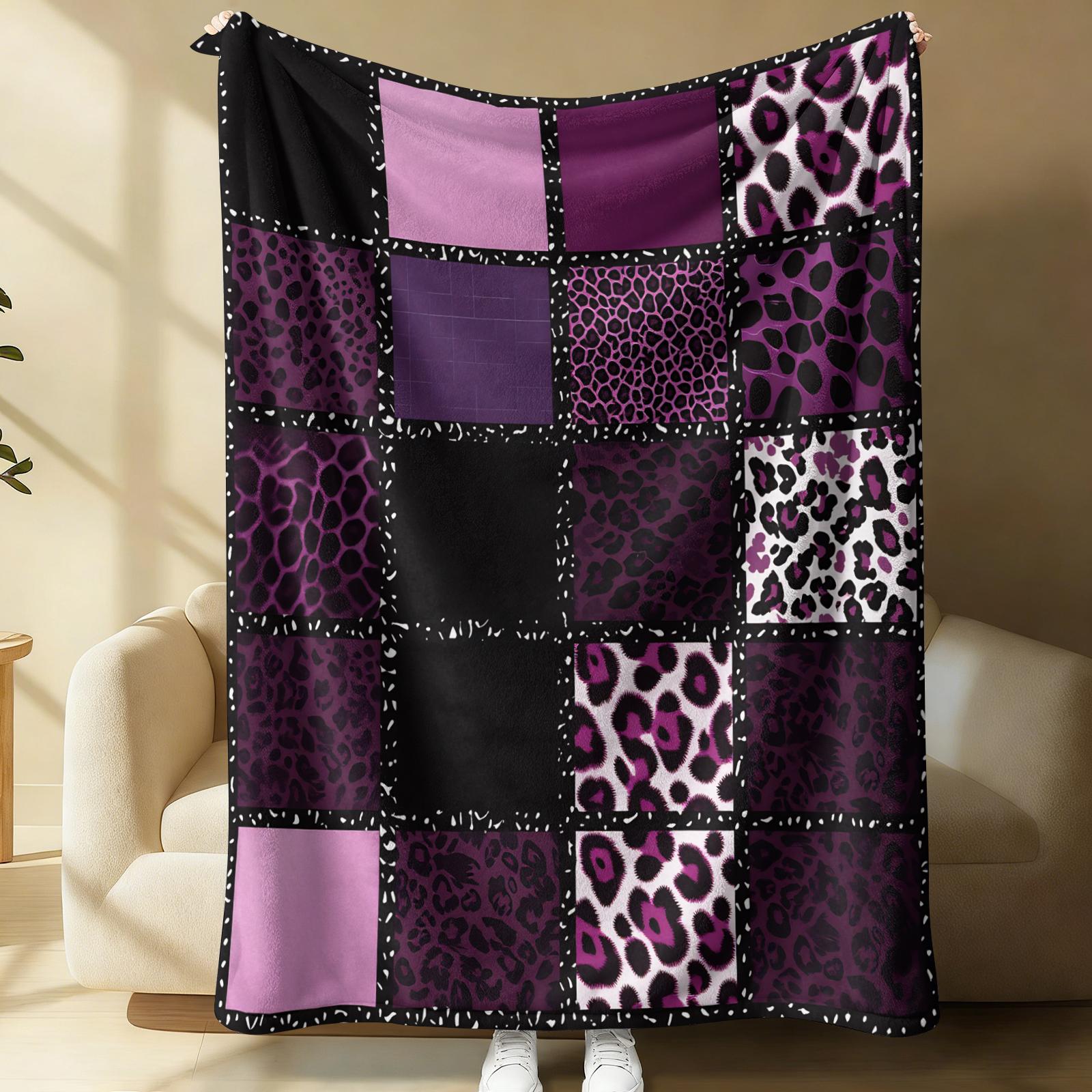 Dark Y2K Leopard Spliced Print Flannel Throw Blanket, Lightweight, Soft And Breathable, Cozy Throw Blankets. Black-Gray Cheetah Print Works For Sofas, Dorms, Travel And Camping. Delivers Cool Personal Charm, Trendy All-Season Blanket