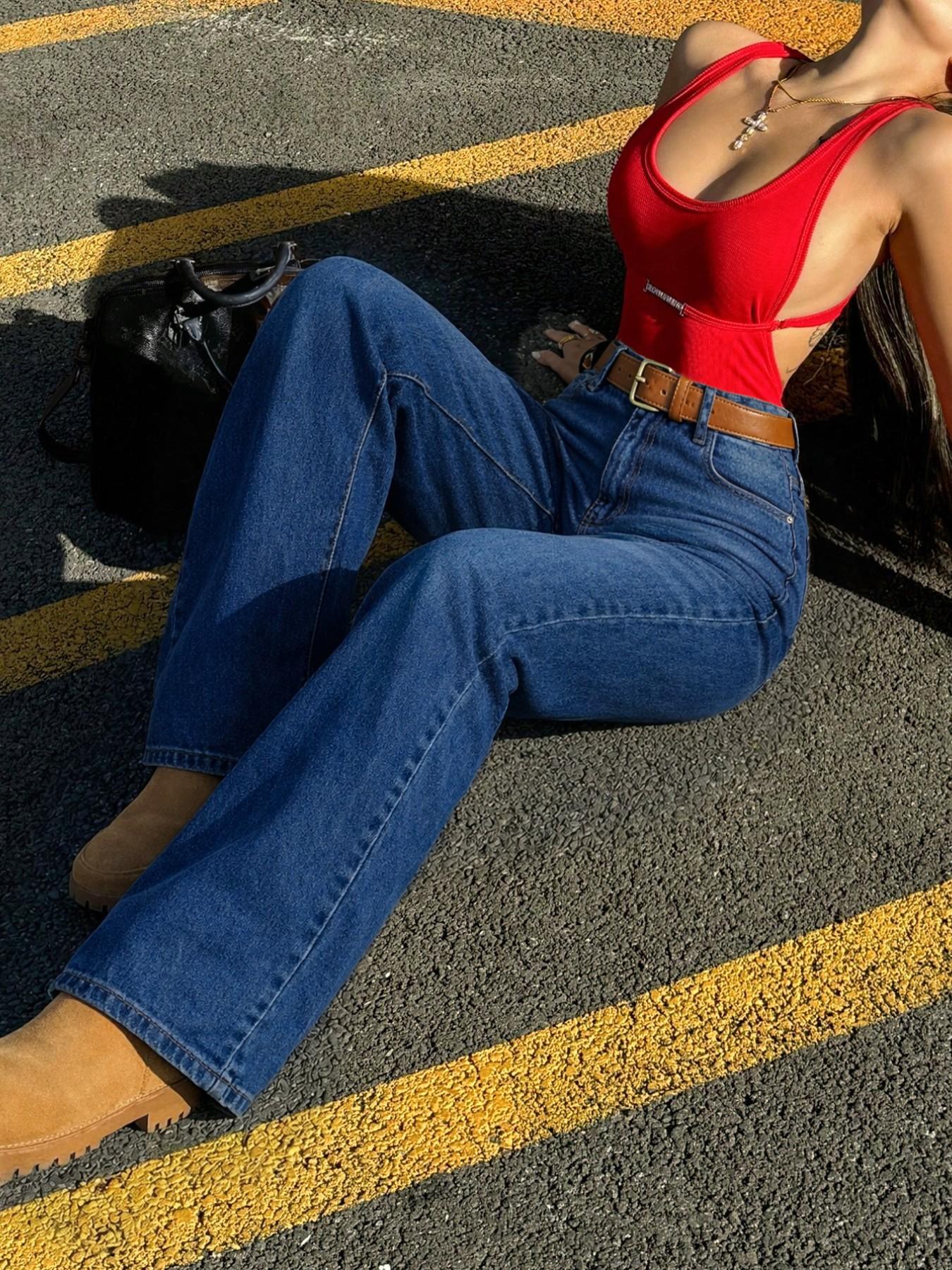 Women's High Waist Wide Leg Jeans Pants, Spring & Fall Casual Fitted Denim Jeans, Blue Washed Elasticity, Versatile Commuter Daily Wear