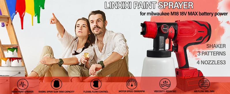 Cordless Paint Sprayer for Milwaukee M18 18V Battery,Airless Electric HVLP Spray Paint Gun Tools for House Painting/Home Interior and Exterior/Wood/Walls/Furniture/Fence/Door(No Battery) Portable Garden