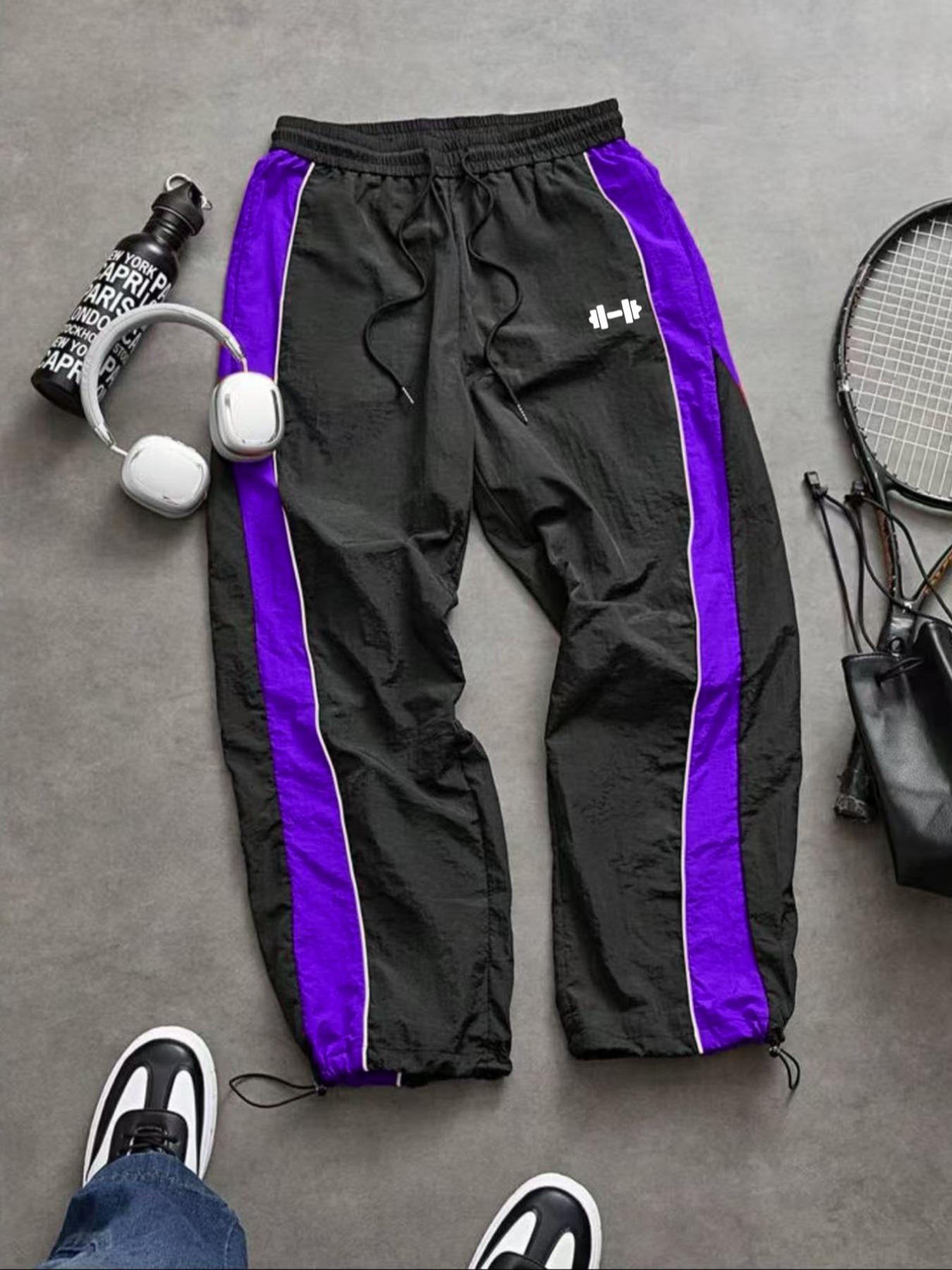 Men's Fashion Casual Striped Sport Pants, Nylon Fabric, Unique Print, Waist Drawstring, Ankle Elastic Adjustable, Perfect for Daily Wear, Athleisure Pants