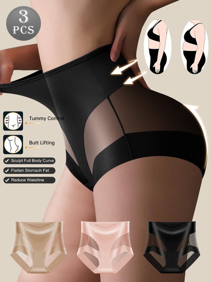 QUASTI 3 Pieces Mid-Rise Sexy Mesh Splicing Contrast Women's Thongs,Smooth Ice Silk Soft and Comfortable Material,Mix Colors Hip Lifting Elastic Sexy LadiesBriefs Thongs,S-XXL,Homecoming Season Gifts