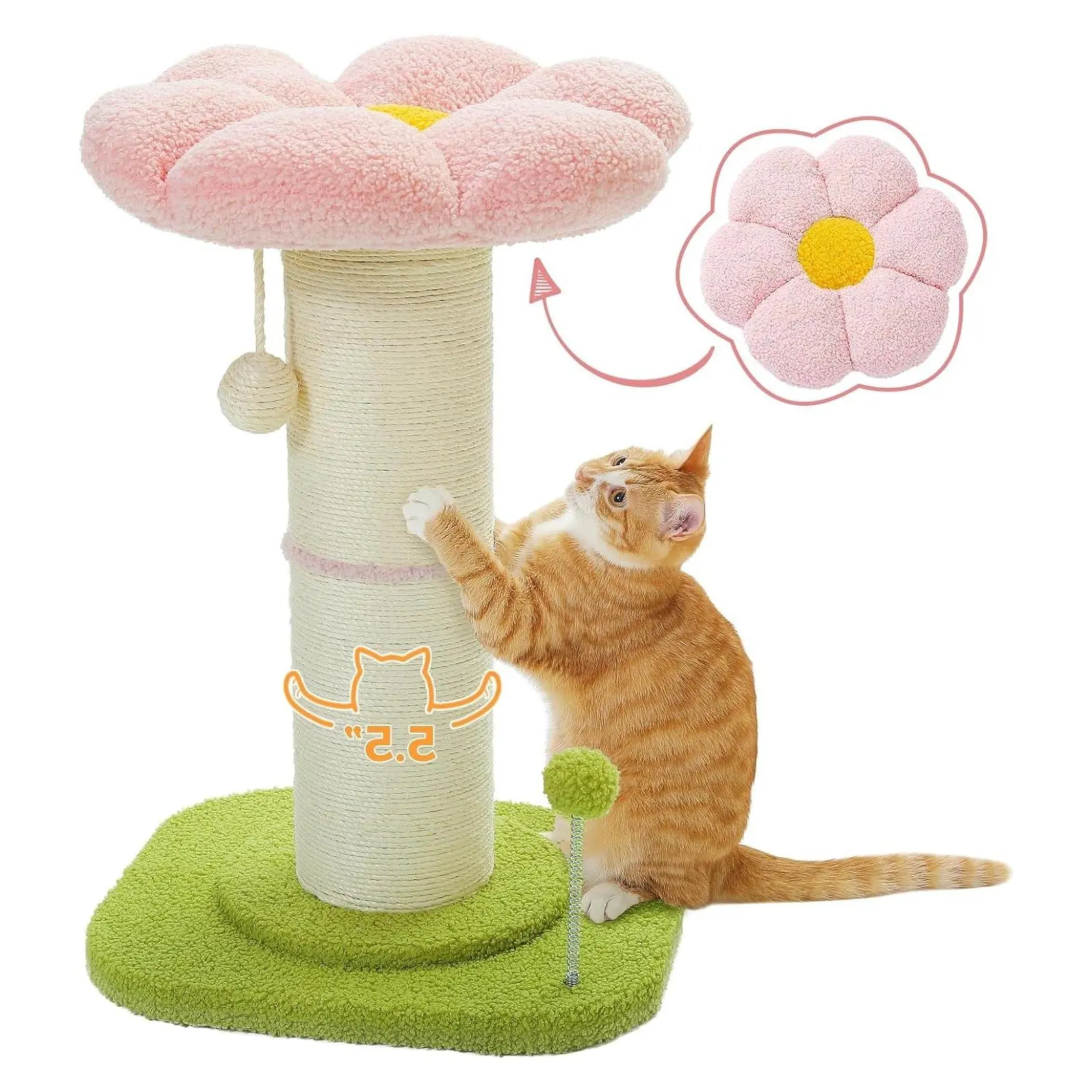 Flower Cat Scratching Post, Super Thick 5.5in Sisal Post, PinkGift