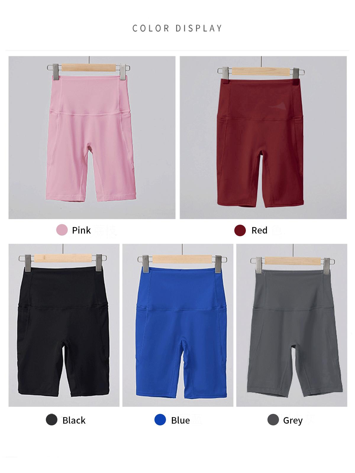 5pcs Solid High Waist Plus Size Yoga Shorts, Women's Sportswear, good Breathable, for Summer, Available in Multiple Sizes. Simple cycling pants