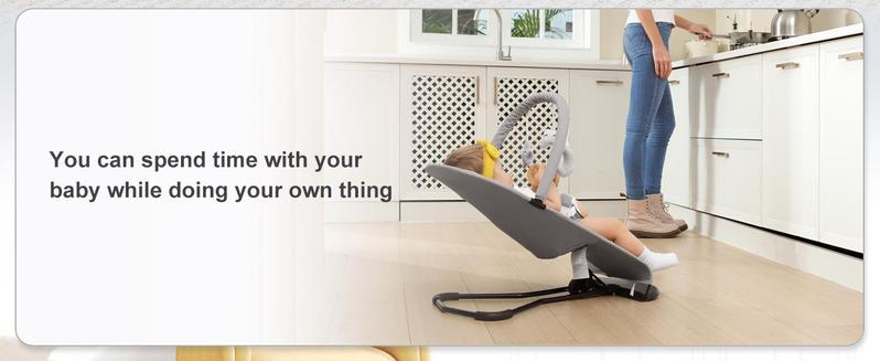 Baby Bouncer, Portable Baby Bouncer Seat for Babies 4-18 Months, 100% Cotton Fabrics, 3 Modes of use with Rocker and Stationary Options, Infant Rocker Chair with Hanging Toys-Light Grey Swing Set Swing Trainer