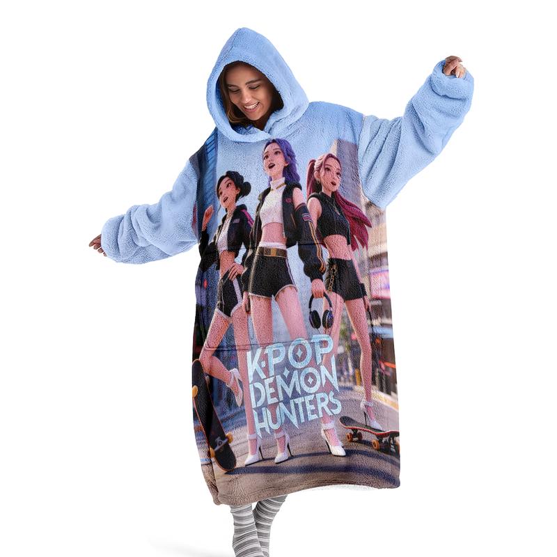 hoodie blanket，Wearable Blanket，K-Pop Theme Hooded Blanket, Wearable Digital Print Flannel Blanket, Soft Warm Throw for Sofa, Home Leisure, Air Conditioning, Camping Travel，Christmas Gift,Valentine's Day gift