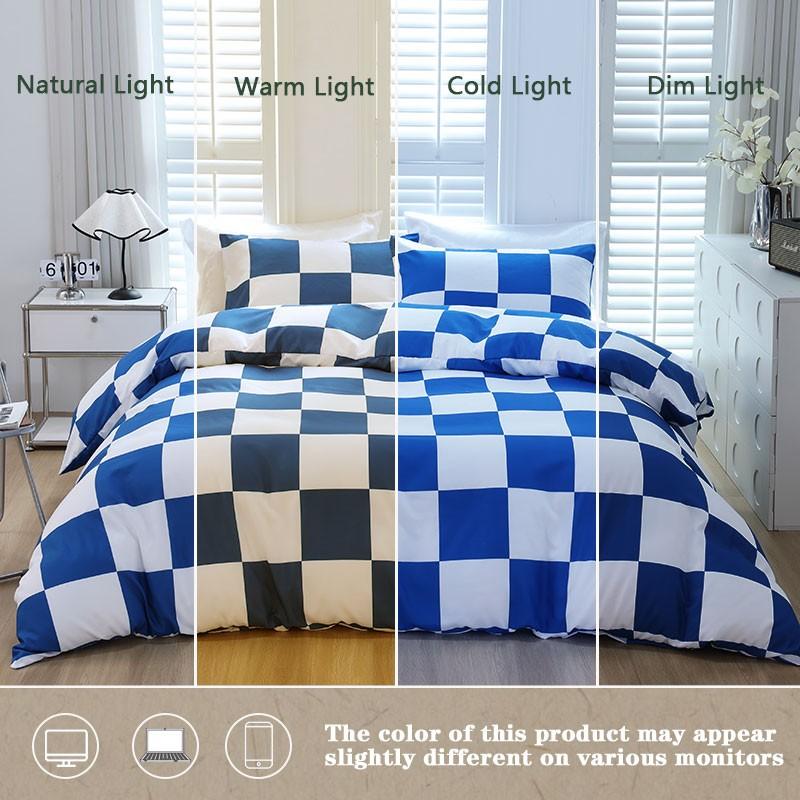 Modern minimalist blue & white plaid geometric bedding set, 3-piece set includes 1 duvet cover and 2 pillowcases, without inserts.Easy to remove, durable, perfect for bedroom decoration, soft and comfortable.