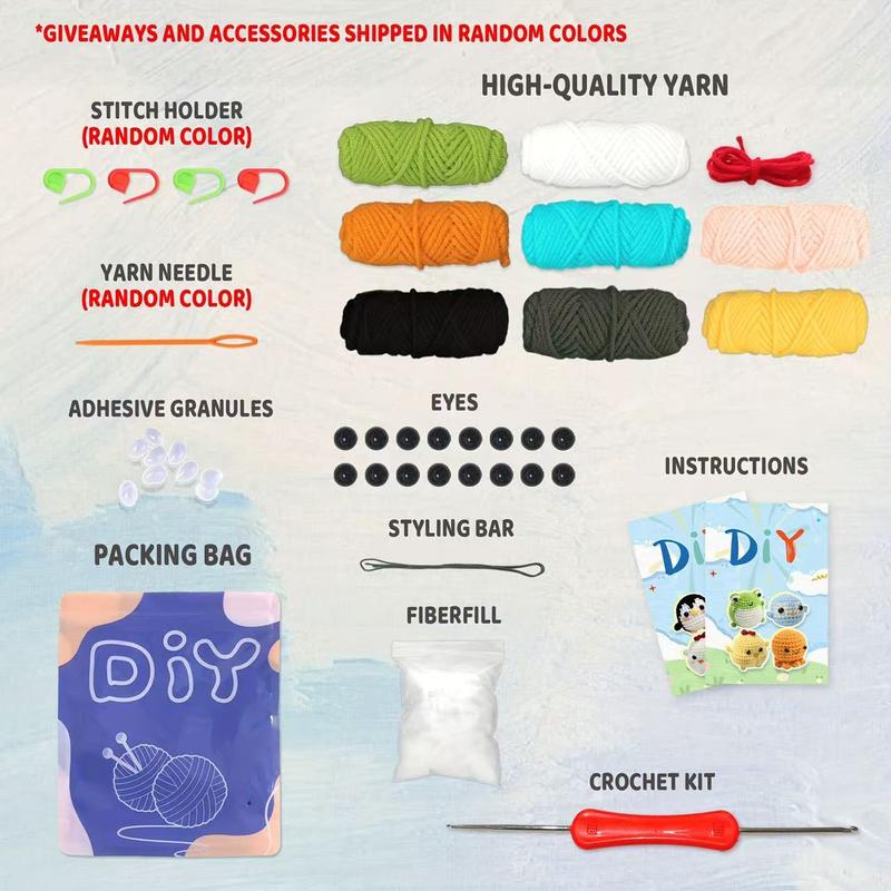 YAMAXIN Animals Crochet Kit with Step-by-Step Video Tutorials, Penguin, Bee, Chicken, Whale, Frog, Crochet Items, Crochet Kit for Beginners, DIY Beginner Crochet Starter Material Package, Beginner Crochet Set(Accessories In Random Color)