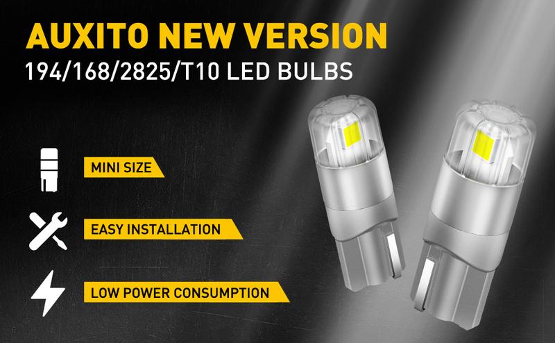 AUXITO 194 LED Bulbs 6000K White/Red/Yellow, Super Bright 1:1 Size, License Plate Light 168 175 2825 W5W T10 Error Free Car Bulbs for Dome Map Door Courtesy Side Marker Cornering Trunk Light (Pack of 2) Automotive AUXITO 194 LED Bulbs 6000K White/Red/Yellow, Super Bright 1:1 Size, License Plate Light 168 175 2825 W5W T10 Error Free Car Bulbs for Dome Map Door Courtesy Side Marker Cornering Trunk Light (Pack of 2) Automotive