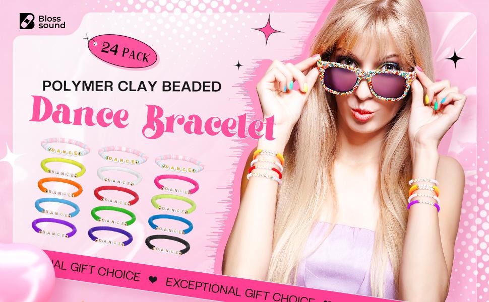 24/36Pcs Easter Dance Polymer Beaded Bracelets Gift Stylish Elegant and Durable for Galentine Student Charm Jewelry Team Gift for Dance Lovers School Party Gift