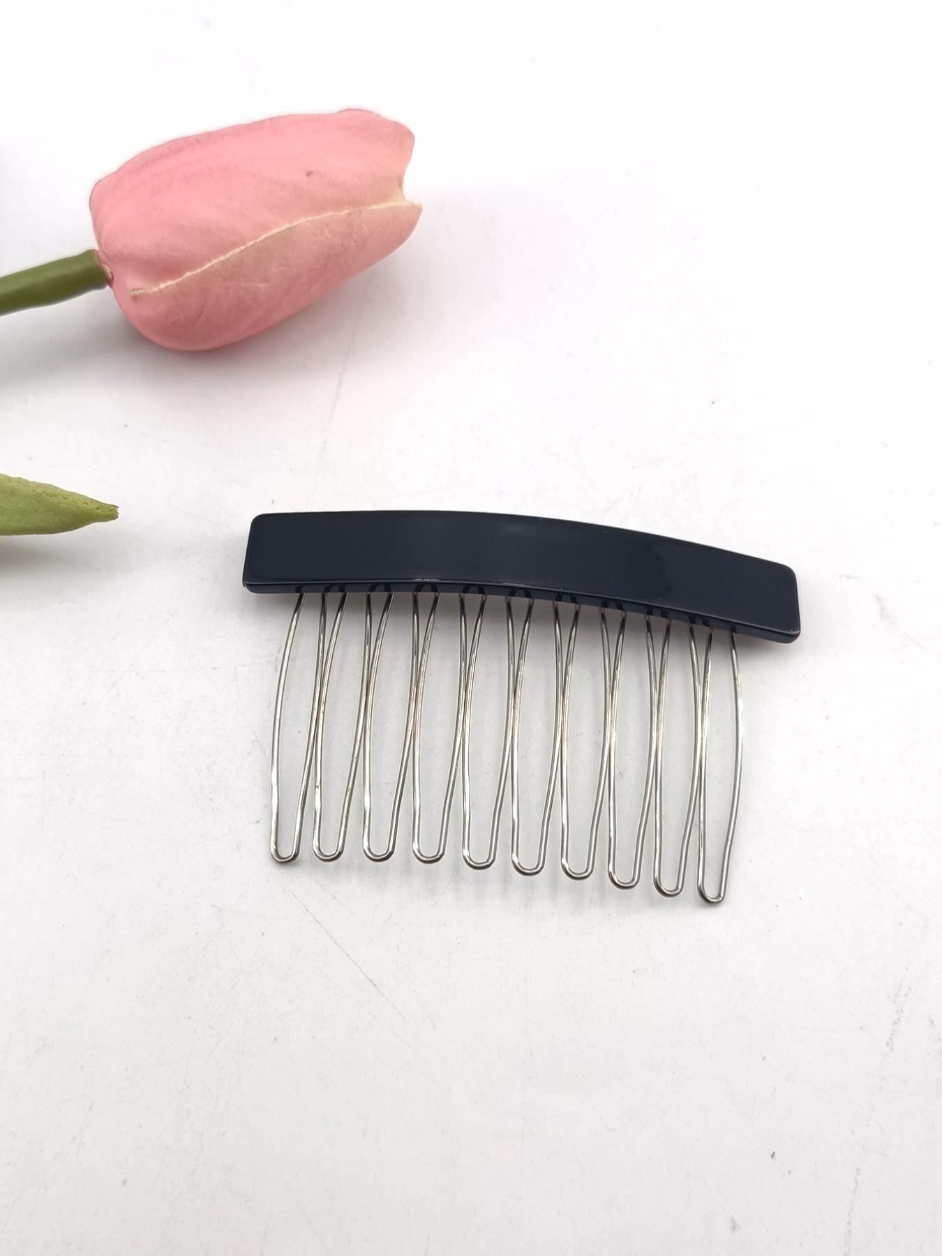 1PC 7.5cm Square 10-Tooth Acetate Hair Comb, Metal Material, Easy to Wear, Gentle on Hair, Vintage Elegant Style, Perfect for Daily Use