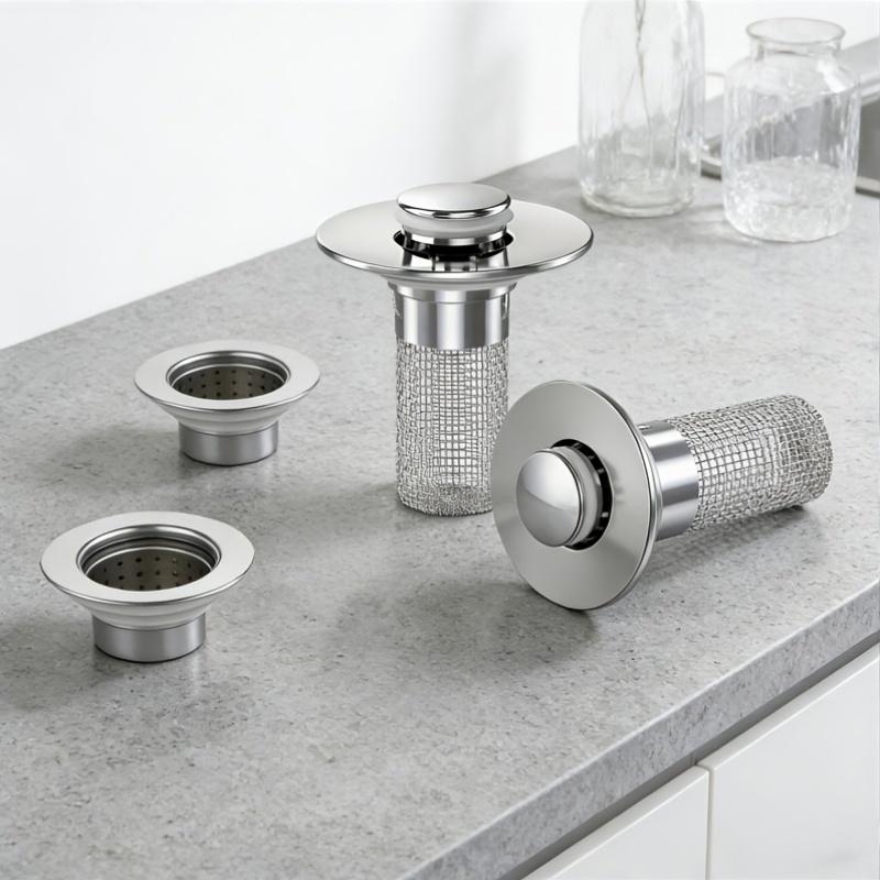 Stainless Steel Pop-Up Sink Drain Filter with Detachable Mesh Basket, Anti-Clog Filter Drain Blocker for Bathtub/Shower, Chemical-Free Hair Collector, Easy Snap-In Plug Replacement, Quick Cleaning