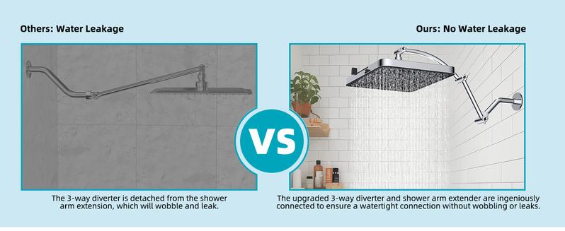 Hibbent Rain Shower Head, 13'' High Pressure Rainfall Square 5 Spray Mode Showerhead with 16" Shower Head Extension Arm, Solid Brass Adjustable Shower Arm Extender, Waterfall fixed Showerheads, Chrome