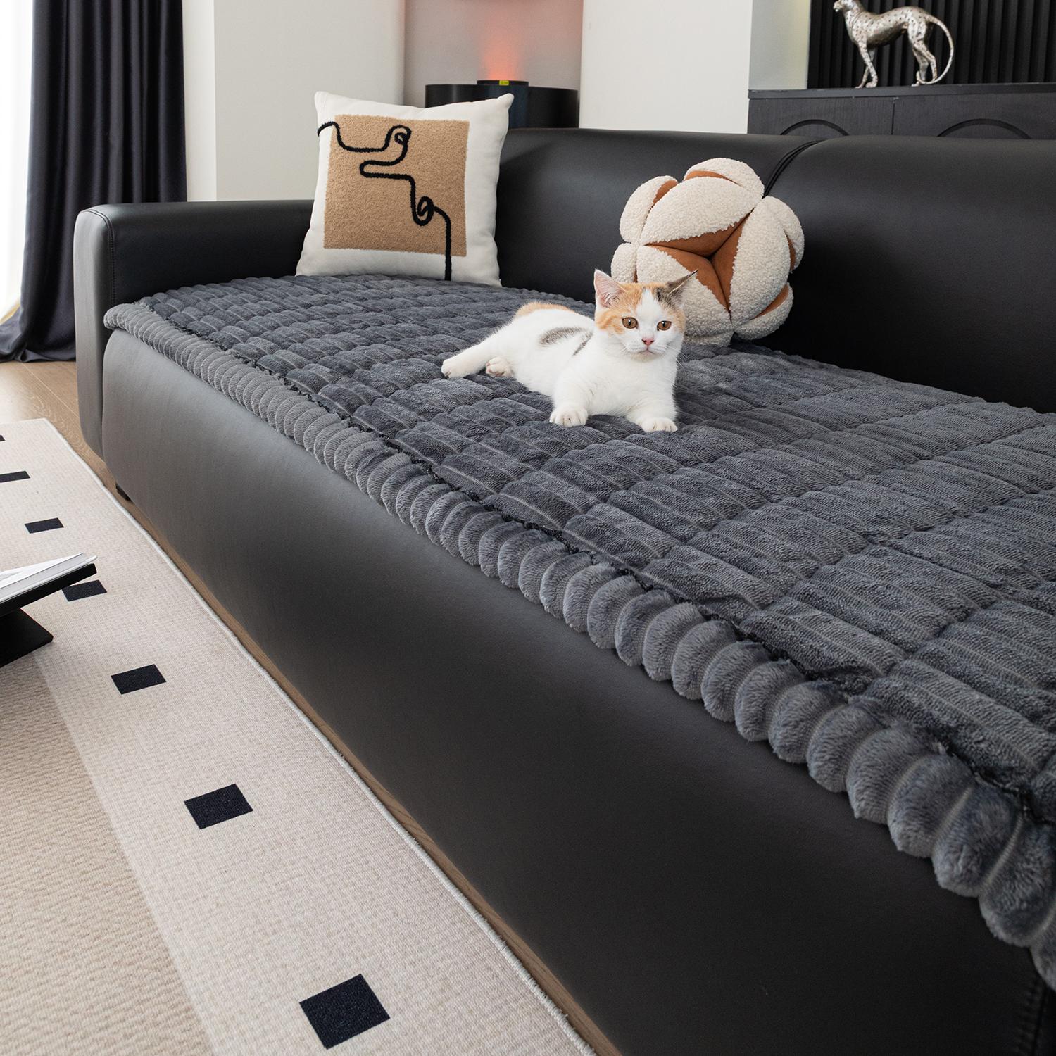 1pc Flannel Sofa Cushion, Soft Skin-Friendly Fabric, Wave Edge Design, Pet-Friendly Non-Slip, Machine & Hand Washable, Fits Single to Five-Seater Sofas