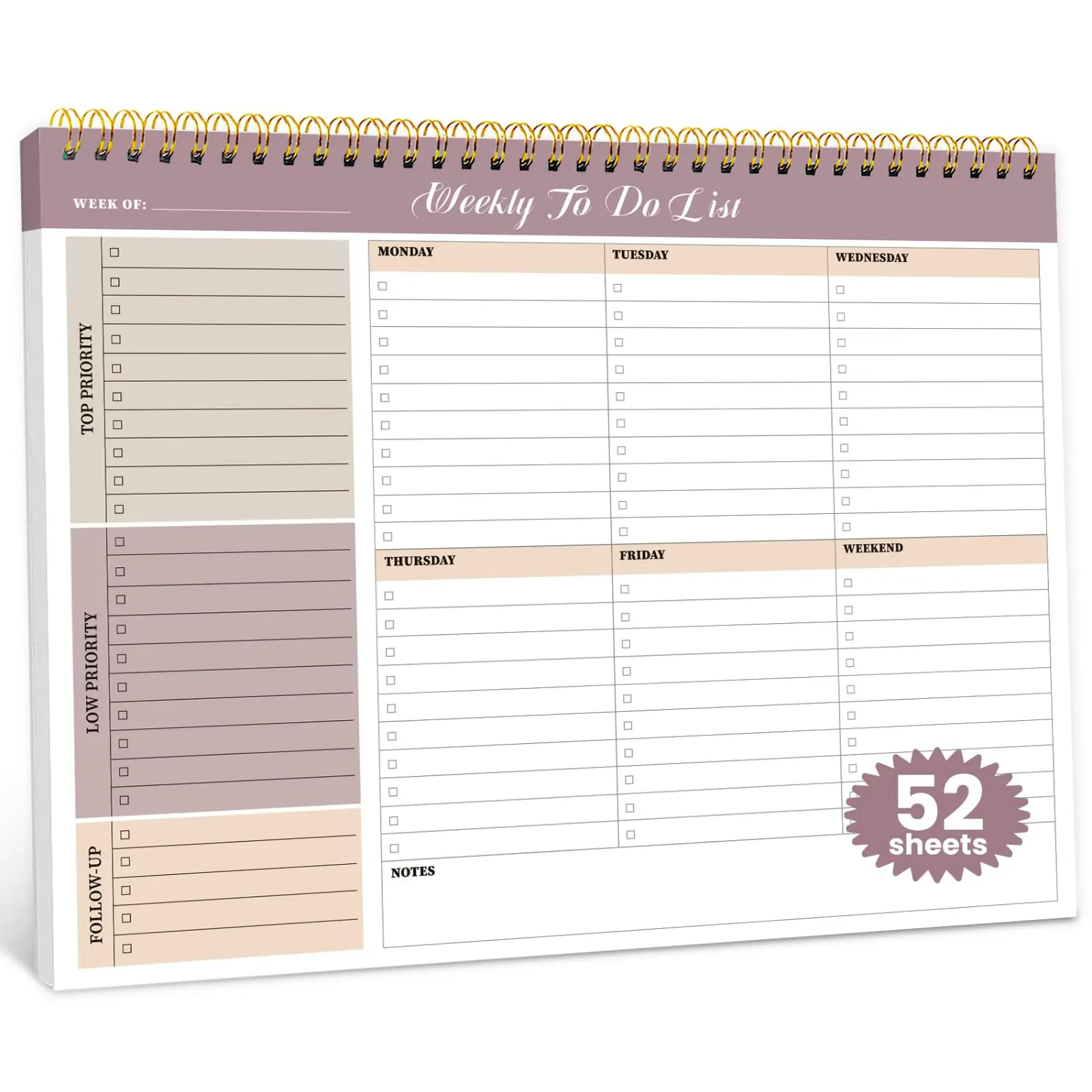 Undated Weekly Planner Notepad, 52-Sheet 8.5 x 11 in To Do List Desk Pad for Work, School & Home Planner Notebook Office Stationery Supplies