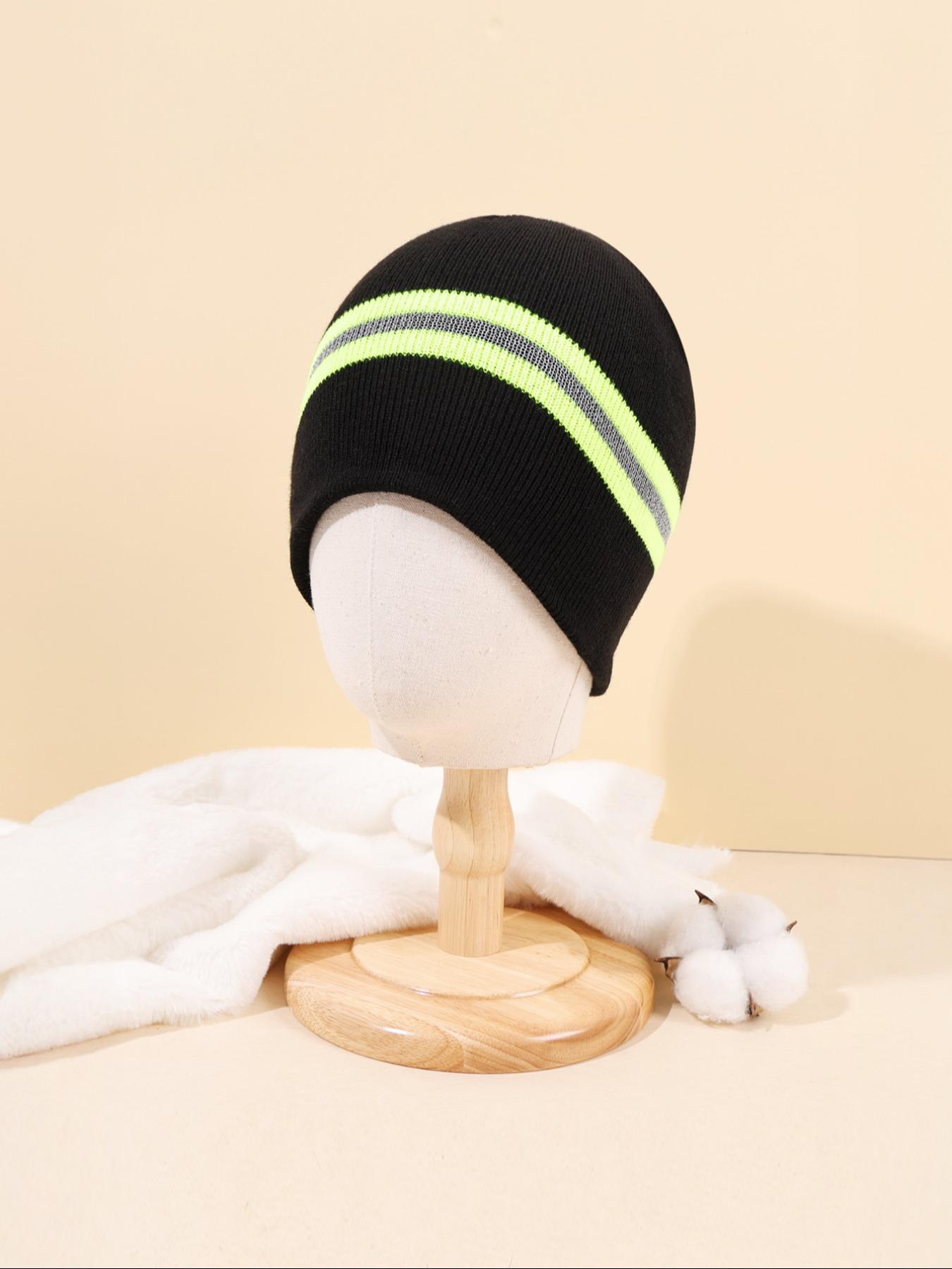 Cold Weather Beanie with Reflective Strips, Fitted Stripe Design for Men & Women, Ideal for Running Hiking Cycling, Fall/winter Essential