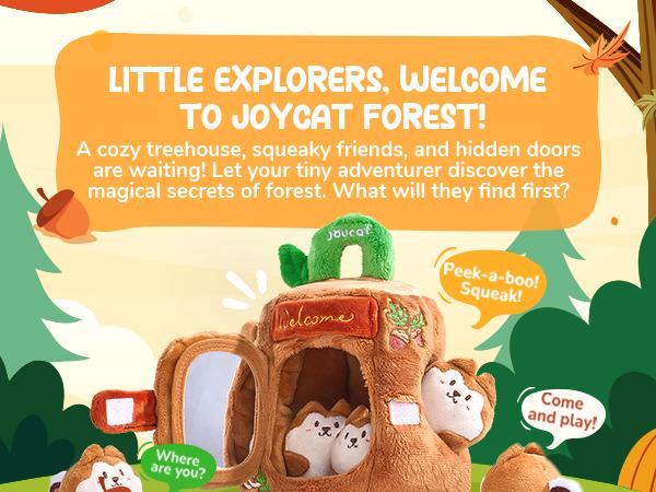 JoyCat Baby Toys, Bee Toys, Treehouse Toys, Soft Beehive with 5 Stuffed Sensory Bees/Squirrels, Rattle, Crinkle Paper, Squeaker, Mirror, Baby Birthday Easter Gifts Toys