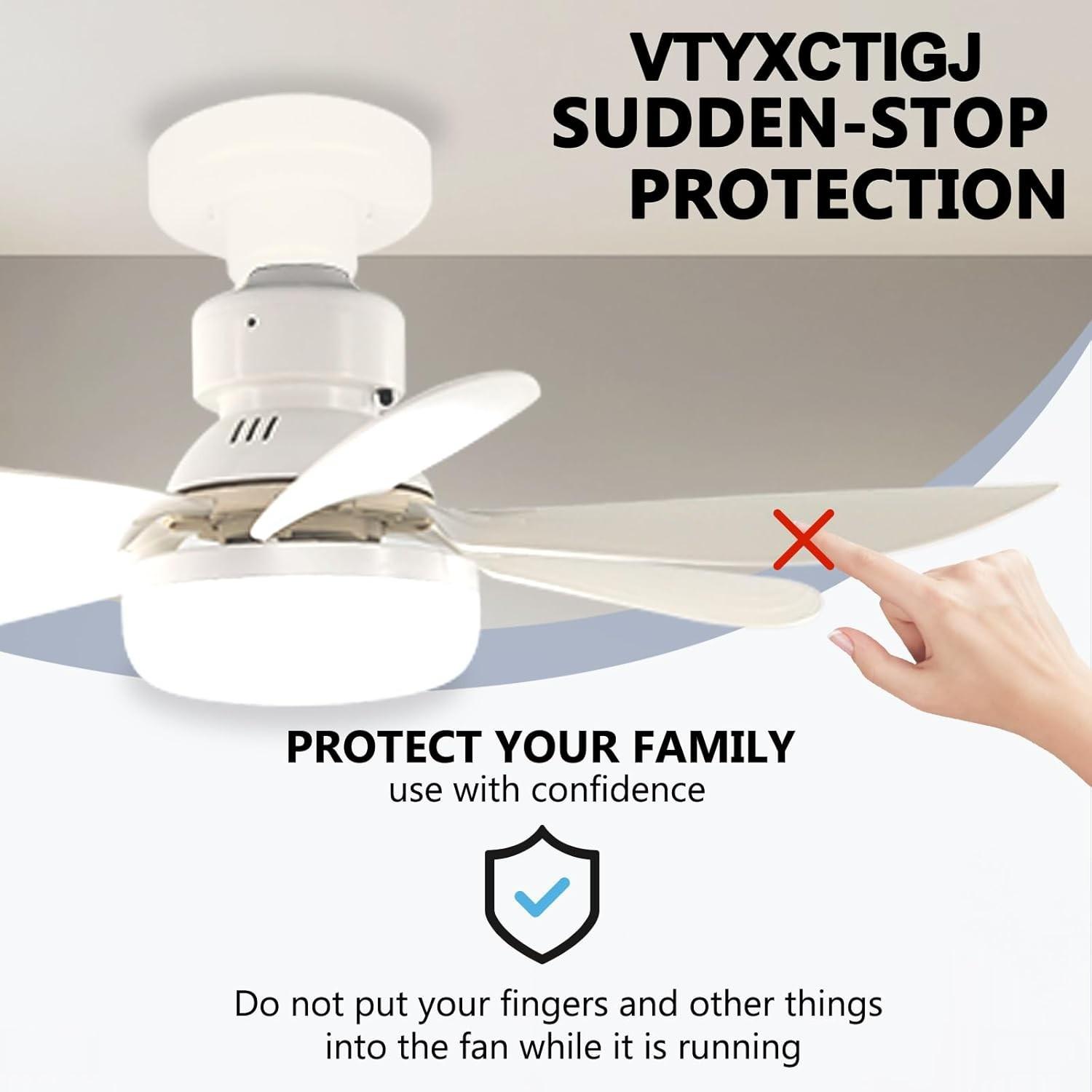 Portable Mini Ceiling Fan with Light Bulb, Remote Control, 20 Inch Screw Fan, E26 Base, 40w/3000k-6000k, for Bedroom, Kitchen, Living Room