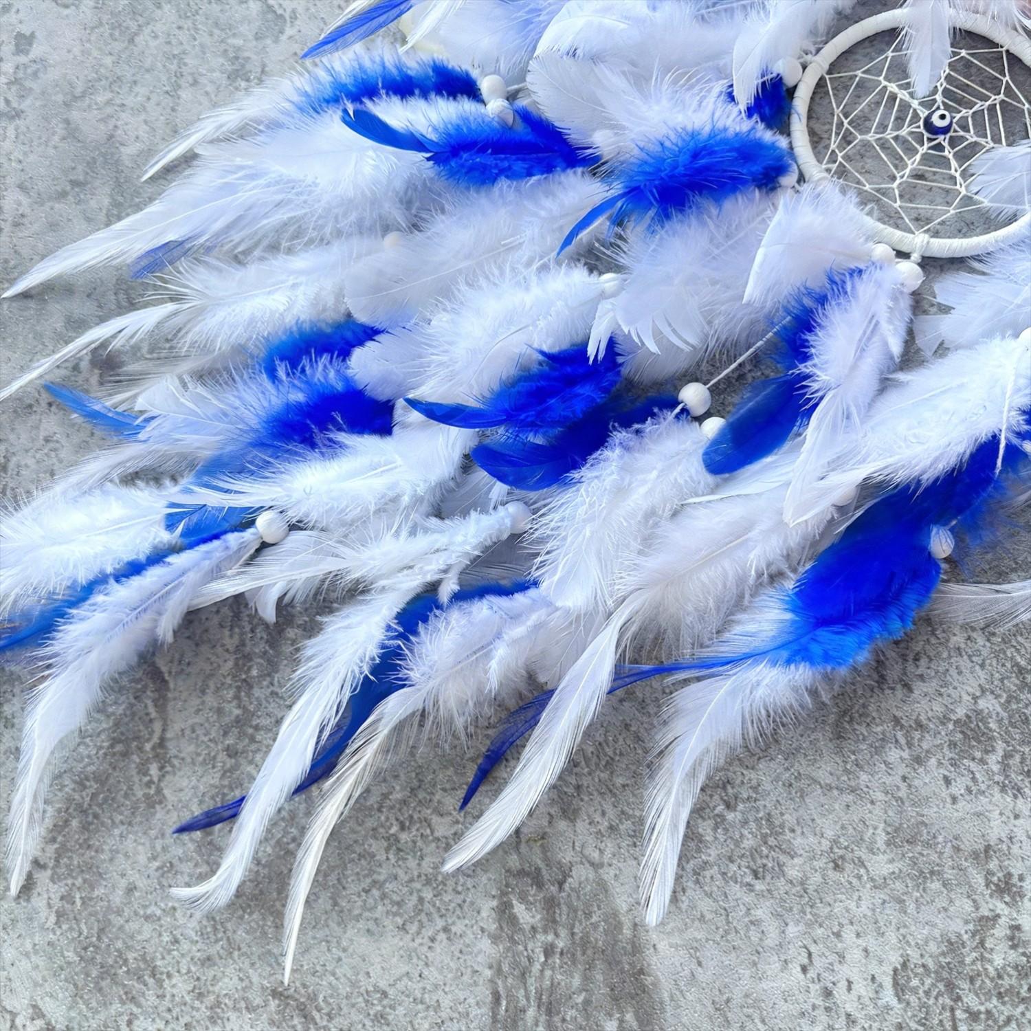Turkish Style Blue Eye Feather Wind Chime, Demon Eye Dream Catcher, Middle East Bestseller, Unique Decorative Ornament