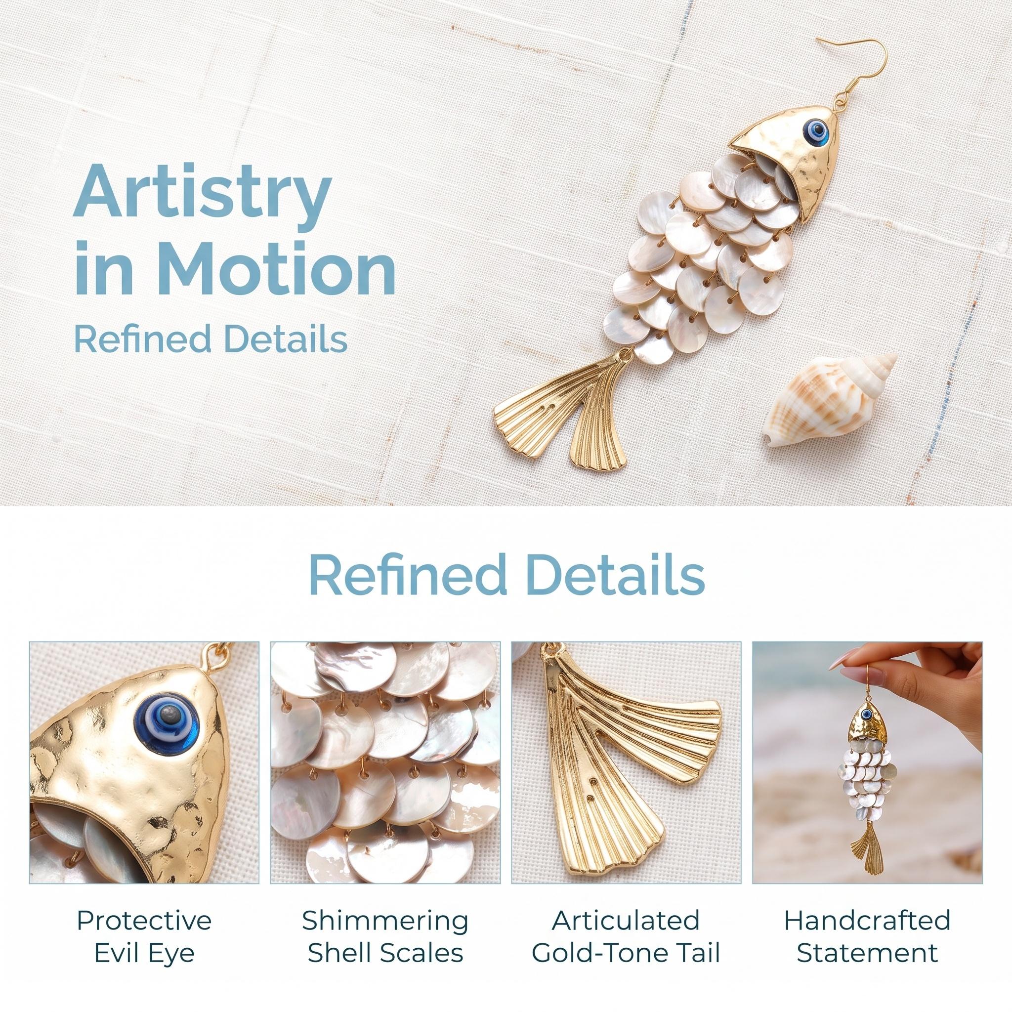 Organic Shell Drop Earrings, Women's Coastal Animal Jewelry with Fish Shape and Fringe Detail for Daily Wear, Beach, Natural, Alloy, Beachwear, Whimsical Earrings, Fish Silhouette, Shell Alloy, Standard Post Organic Shell Drop Earrings, Women's Coastal Animal Jewelry with Fish Shape and Fringe Detail for Daily Wear, Beach, Natural, Alloy, Beachwear, Whimsical Earrings, Fish Silhouette, Shell Alloy, Standard Post