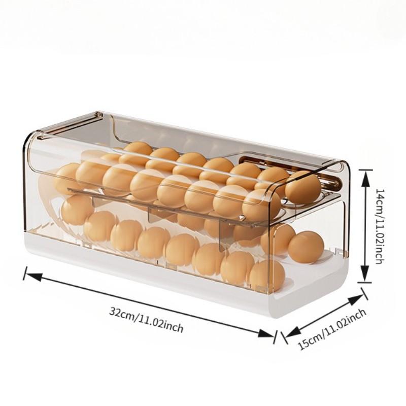 Two-Row Dual-Layer Transparent Egg Storage Box, Space-Saving Easily Rolling Egg Rack, Durable Food Grade Material Refrigerator Organizer, Organized Kitchen Utensils