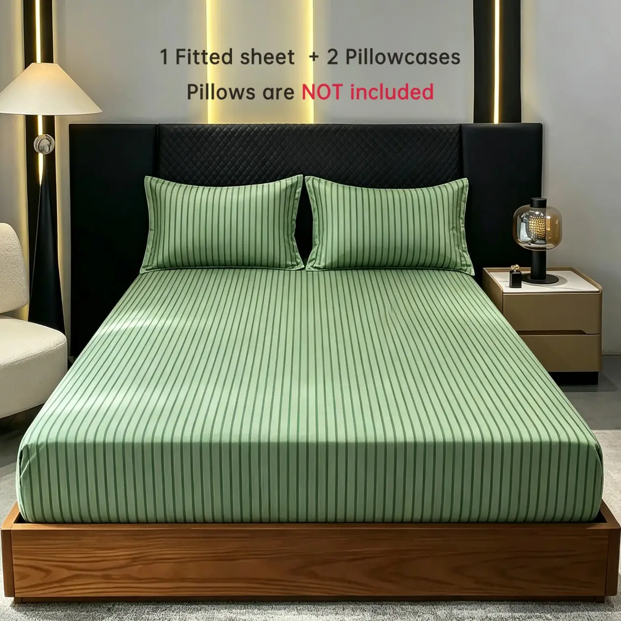 Modern Vertical Striped Fitted Sheet Set, Deep Pocket Bedding Set with 2 Pillowcases, Soft Minimalist Bed Sheets Multiple Sizes for Bedroom Bed Linens