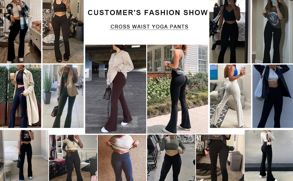 FireSwan Women's Yoga Pants with Pockets Crossover High Waisted Bootcut Pants for Women Gym Workout Flare Leggings