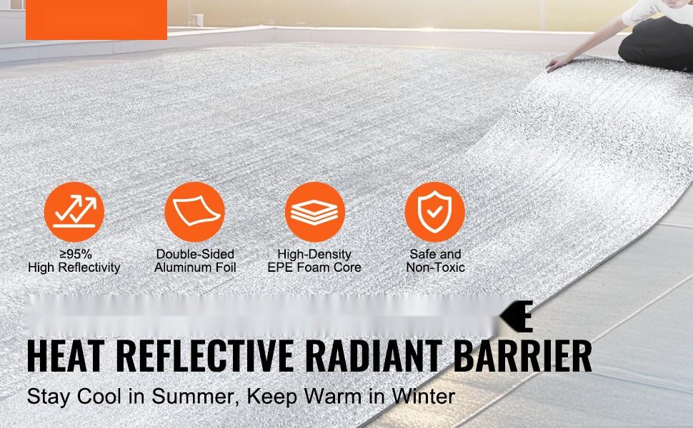 Double Reflective Foam-Core Insulation Roll, Foil-Faced Radiant Barrier for Attic-Roof-Wall, Energy Efficiency Enhancer, Heat Shield, Vapor Barrier, Durable Construction, 300x48x19/32 in