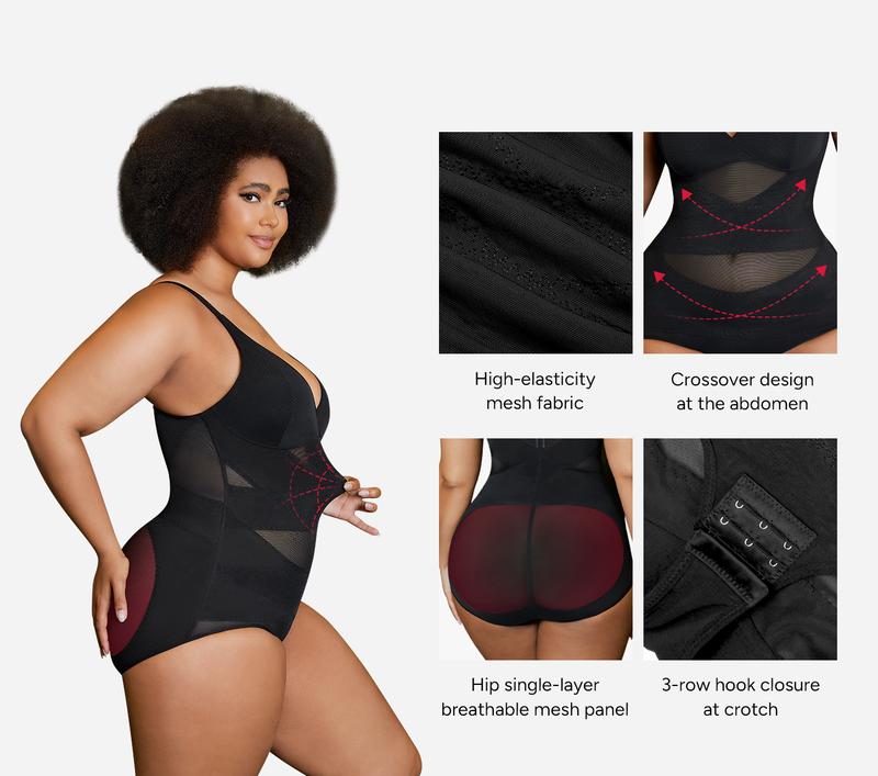 Nebility Women's V Neck Minimalist Comfortable Basic bodysuits shapewear mesh breathable sleeveless womenwear Womenswear Compression