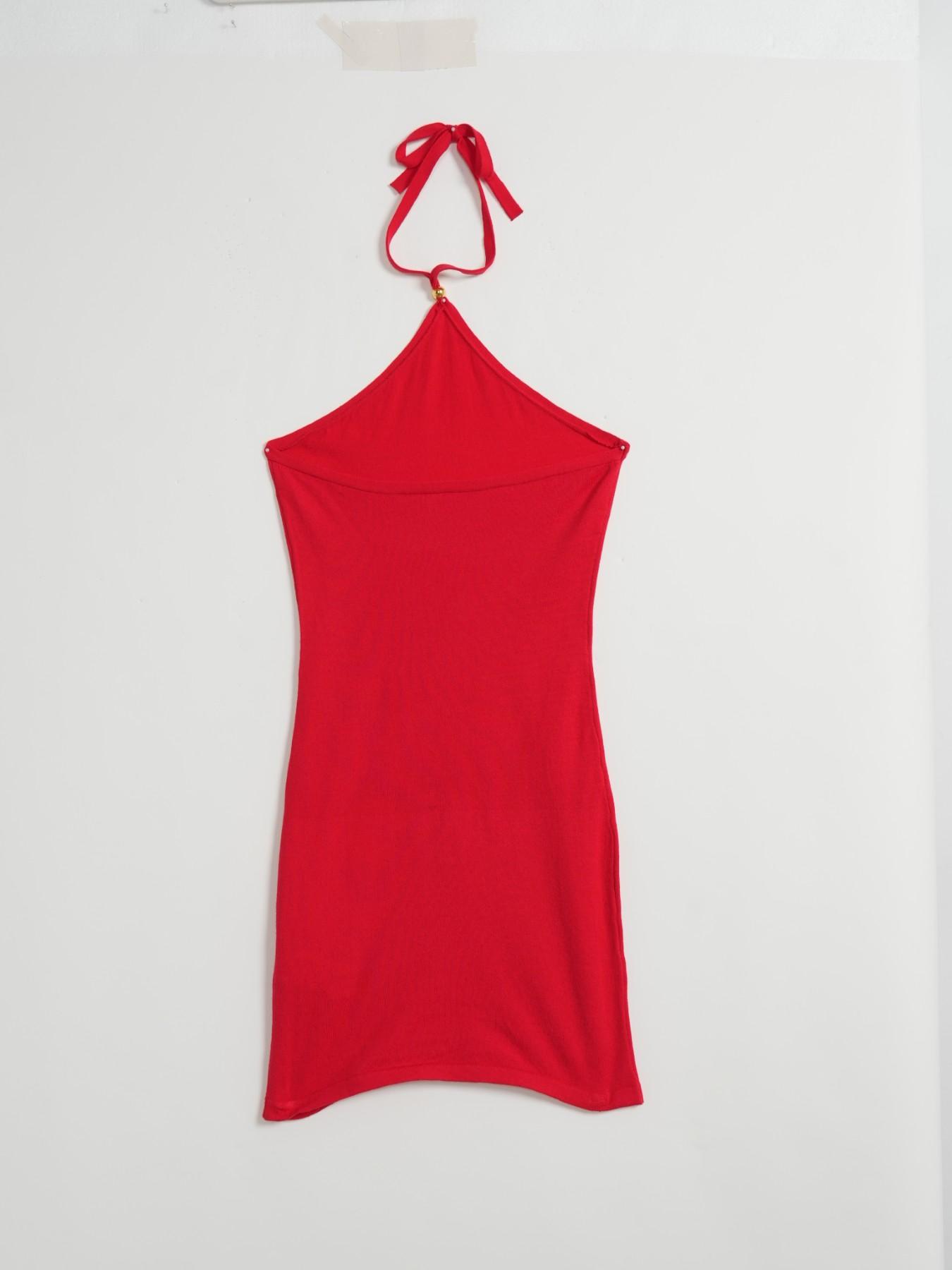 Red Halter Knit Mini Dress Women Backless Bodycon Sleeveless Slim Fit Beach Vacation Dress Sexy Summer Going Out Dress Elegant Chic Resortwear Holiday Party Dress Y2K Fashion