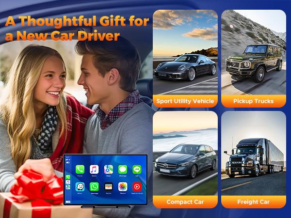 【Valentines】LAMTTO Portable 9-Inch Wireless CarPlay Screen with Dashcam — 2.5K Front Camera and 1080p Rear Camera. Supports Apple CarPlay and GPS Navigation, Suitable for Monitoring Infants in the Car and Reversing Assistance