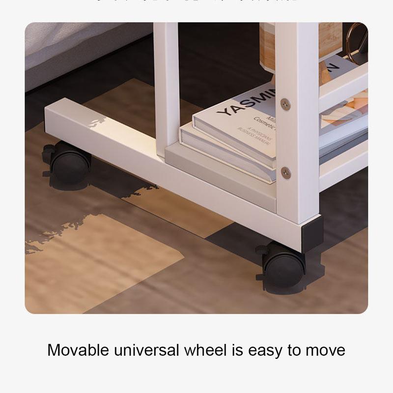 80x40cm Portable Rolling Desk on Wheels Adjustable Height Mobile Computer Desk for Small Space Small Standing Desk with Storage Shelves for Home Office Study