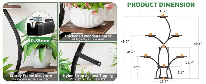 Plant Stand Indoor with Grow Lights, 6 Tiered Plant Shelf Indoor, 50" Corner Plant Stands for Indoor Plants, Lighted Tree-Shaped Plant Holder, Tall Flower Display Rack