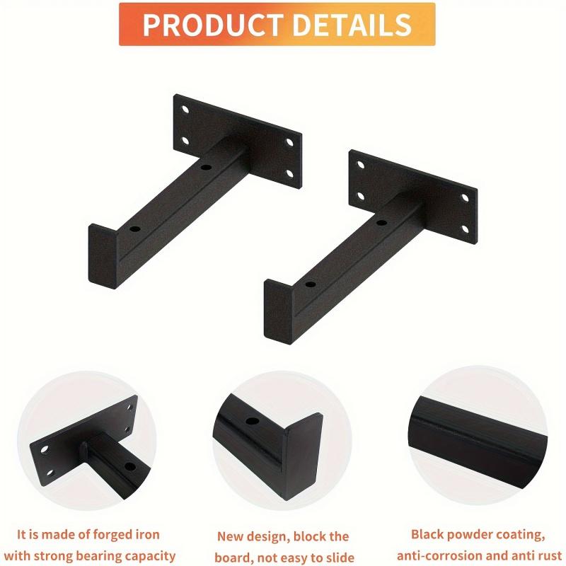 1PC  Floating Shelf Brackets, Heavy-Duty Industrial Shelf Brackets, Black Metal Shelf Brackets, Wall Mounted Brackets, Multi-Functional Shelf Accessories