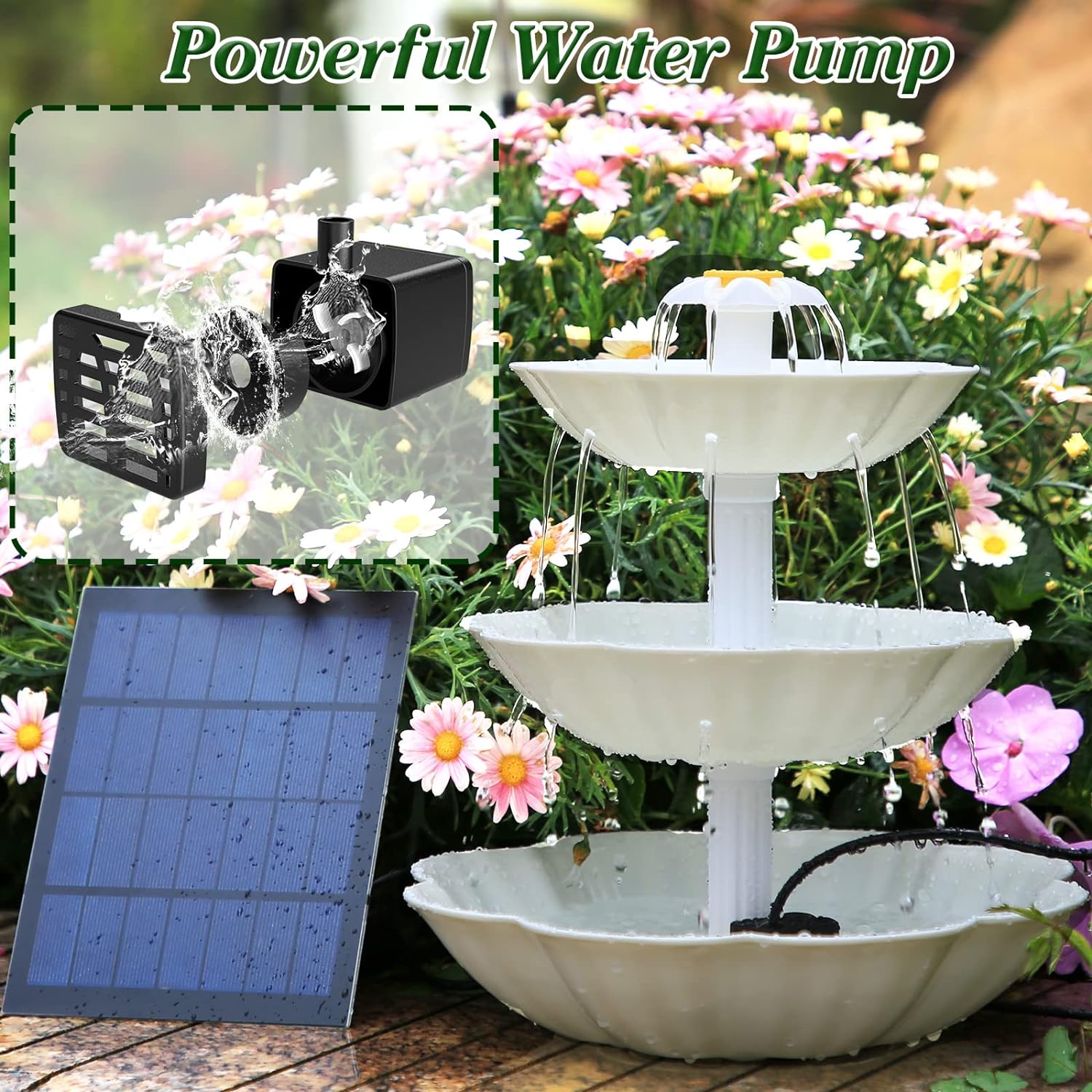 AISITIN DIY Solar Bird Bath Fountain, 3 Tier Bird Bath with 3.5W Solar Water Fountain, Solar Powered Fountain Pump for Bird Bath, Courtyard, Outdoor, Garden Decoration.