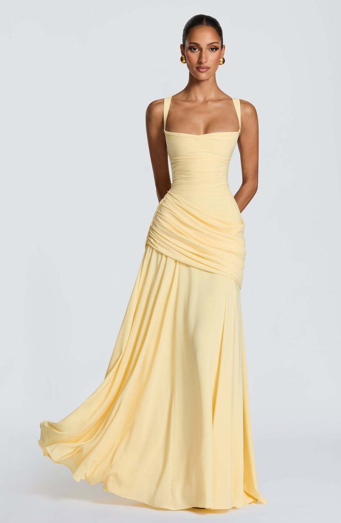 Women's 2026 Spring Summer Sleeveless Solid Color Cinched Waist Flared Formal Dress, European American Elegant Cocktail Party Evening Dress